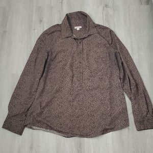 Merona Tan Animal Print Long Sleeve Buttoned Down Collar Blouse